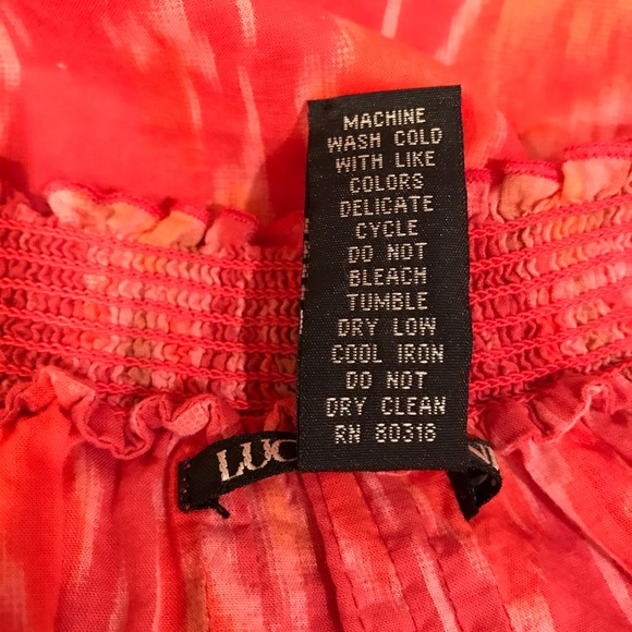 Lucky Brand Boho Peasant Top Womens Size Small On Off Shoulder Pink Orange - Picture 13 of 14